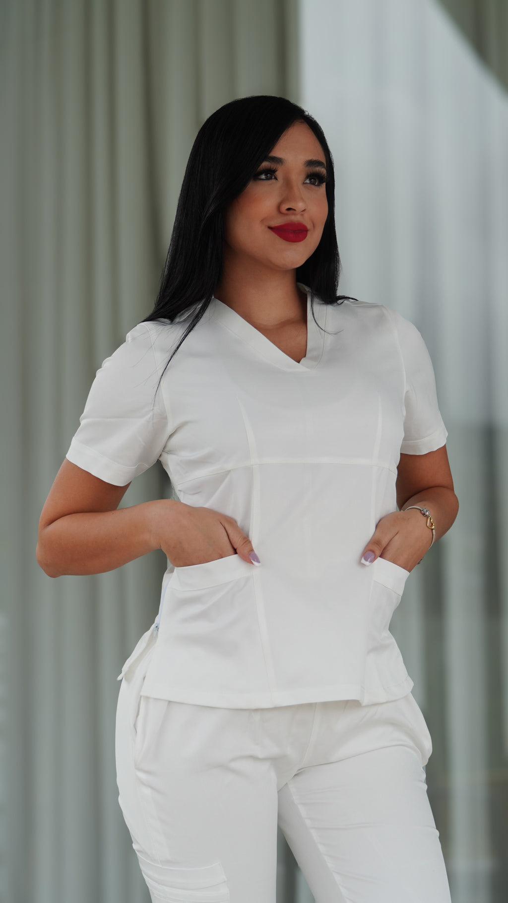 Uniforme blanco perla - algodón semilicrado