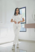 Uniforme Blanco perla con detalles - Algodón semilicrado